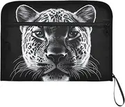 YMXFXP Expandable Filing Folder Leopard Portrait White, 13-Pocket Funny Cute Design with Sticky Labels, A4 Letter Size Document Organizer for Office, School, Boys, Girls