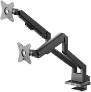 Goobay Dual Gas Monitor Mount for 17-32 Inch Screens – Black Ergonomic Adjustable Desk Stand with Full Motion Tilt, Swivel, and Rotation