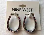New NINE WEST silver tone & Colored Rhinestone Teardrop Pierced Earrings #6-1
