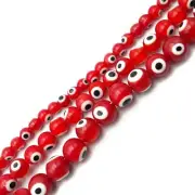 Red Evil Eye Glass Smooth Round Beads Size 6mm 8mm 10mm 15.5" Strand