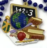 School Days Globe Chalk Mardi Gras Bead Necklace New Orleans ABC 123 Books Beads