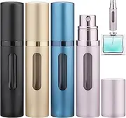 Mini Travel Perfume Atomiser Bottle - Qavhun 4-Pack 5ml Leakproof Travel Perfume Refillable Bottle with Pump, Portable Fragrance Atomizer for Women and Men (Black & Gold & Blue & Pink)
