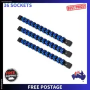 3PC ABS Socket Organizer 1/2" Drive Rail Holder Heavy Duty Rack Black Blue Clips
