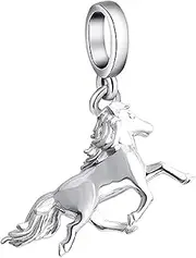 [Bolenvi] Mustang Horse Farm Cowboy Horseback Rider 925 Sterling Silver Charm Bead For Pandora & Similar Charm Bracelets, Silver, No Gemstone