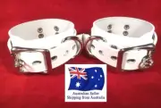 WHITE ITALIAN Leather Lockable Bondage Wrist Restraint cuffs cuff bdsm RATS BUM