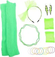 [LALADEFIEE] Glow Party Outfits Neon Girls Clothes 80s Retro Costume Jewelry Set Necklace Headband