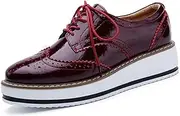 [DADAWEN] Women's Platform Lace-Up Wingtips Square Toe Oxfords Shoe Red US Size 6.5/Asia Size 38/24cm