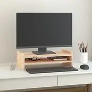 Wooden Monitor Stand with Compartment, Computer Screen Riser Stand for Desktop, Minimalist Design, 50 x 27 x 15 cm, Solid Wood Pine