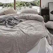CleverPolly 100% Premium Brushed Microfibre Tufted (3Pcs) Quilt Cover Set - Ultra-Soft, Durable Embroidery Bedding Comforter Set - Machine Washable & Zipper Closure - Beige - Double Size