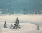 Acrylic painting by JJL snow landscape varnished canvas panel 8 by10 inches