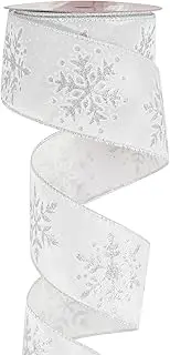 MEEDEE Silver Snowflake Wired Ribbon - 2.5 Inch White & Silver for Christmas Tree, Winter Decor, Garlands, Wreaths, Gift Wrapping (10 Yards)