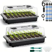 Black 2-Pack Seed Germination Trays - 80-Cell Kit W/ LED Grow Lights, Timer - Id