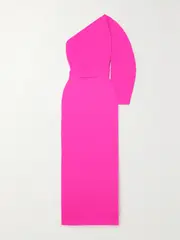 [Solace London] Solace London - Zaya One-sleeve Belted Crepe Gown - Pink - UK 12 UK 12 Pink