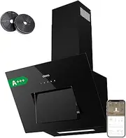 [CIARRA] CBCB6736M Class A+++ Inclined Cooker Hood – 60 cm 650m³/h – with Carbon Filter – Recycling or Evacuation – Touch Control and Connected WiFi – Dimmable LED – 3 Speeds and Boost Function – Black