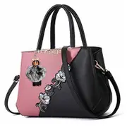 Nevenka Embroidered Women Top Handle Satchel Fashion Shoulder Bags with Hairball-Pink