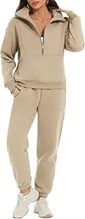 [PEHMEA] Women's Fleece Two Piece Outfit Half Zip Sweatshirt and Joggers Pants Set Tracksuit