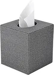 BTSKY Linen Household Office Cube Tissue Paper Holder Square Tissue Box Cover Case Napkin Holder (Grey)