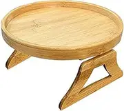 Natural Pine Wood Sofa Side Tables Round Portable and Foldable Sofa Armrest Clip-On Tray Waterproof Sofa Couch Arm Rest Organizer Space Saving Ideal