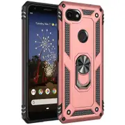 For Google Pixel 3a XL Case, Military Grade 360 Degree Rotating Metal Magnetic Ring Car Mount Holder Kickstand Shockproof Heavy Duty Cover (Rose Gold)