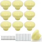 Joyangy 10Pack Ceramic Cabinet Knobs, 1.26Inch/32mm Light Yellow Round Drawer Dresser Knob Pull Handle with Screws for Kitchen Cupboards, Wardrobes, Children's Rooms, Bedroom Furniture & Office Desks