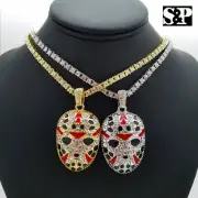 Hip Hop Icy Jason Mask Pendant 18" Iced 1 Row Cubic Zirconia Tennis Choker Chain