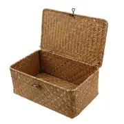 Wicker Storage Basket with Lid, Seagrass Storage Bins with Lids, Rectangular ...