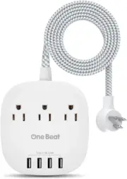 Desktop Power Strip with 3 Outlet 4 USB Ports 4.5A, Flat Plug and 5 Ft Long Brai