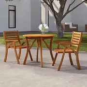 Garden Outdoor Patio Table, Solid Acacia Wood Round Dining Table, 85 cm Diameter for Backyard, Balcony & Deck