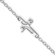 Sterling Silver Rhodium-Plated Jesus Cross Anklet