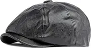 [Generic] Men's Beret Hat Men's and Women's Spring and Autumn Casual Duck Tongue Cap Pu Leather Beret English Retro Octagonal Cap Newsboy Cap