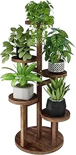 [Bamworld] 5 Tiered Wood Plant Stand for Indoor Plants,Tall Plant Shelf Corner Display Rack,Round Plant Holder Flower Stand for Window Garden Balcony Living Room,Light Brown (WOOD-PS-001)