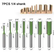 7Pcs 1/4" Shank Single Double Flute Straight Router Bit Tool Set For Woodworking
