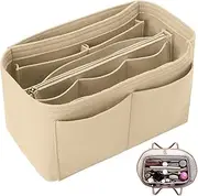Wesoke Tote Bag Insert Organizer, Multi-Pocket Felt Handbag Organiser Insert for Inserts Wallet Organizer, Large Purse Organizer Inserts With Detachable Zipper Bag & Key Chain for Longchamp, Beige