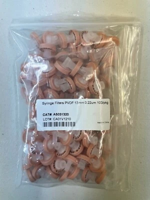 PVDF Syringe Filter 13mm/0.22um, 100/PK. HPLC, AS031320
