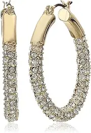 [Anne Klein] Women's Pierced Earrings Pave Tubular Hoop, Gold, 0, Glass