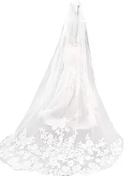 [Generic] White Ivory Lace Edge Cathedral Length Wedding Bridal Veil with Comb