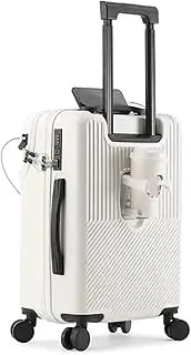 [YWYMCRJLV] Luggage Front Open Luggage Rolling Trolley Suitcase TSA Lock Silent Spinner Wheel USB Charging Carry-On Cabin Travel 20/24/26 Inch Suitcase, White, 24"