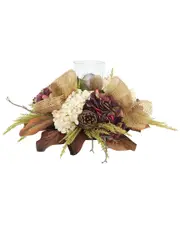 Creative Displays Fall Candleholder Centerpiece with Hydrangeas & Pinecones