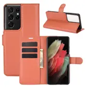 For Samsung Galaxy S21 Ultra Case Lychee Folio PU Leather Wallet Cover, Brown