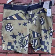 NWT Volcom Mens Sz 40 Stoneys Board Shorts Swim Trunks Geometric Olive