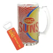 Gold Coast Suns AFL 500ml Glass Stein & Magnetic Bottle Opener GIFT PACK