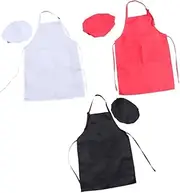 3 Sets Childrens Apron and Chef hat Kids Baking Cap Kids Artists Apron DIY Painting Aprons wrap Around Skirt Child Baking wear kit Adjustable Child Aprons Child Chef Costume Gown