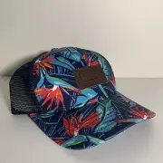 Vineyard Vines Paradise Floral Hawaiian SnapBack Trucker Hat Cap Whale Patch New