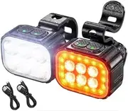 Bike Lights, Rechargeable Bicycle Lights Set Super Bright 8+12 Modes, IPX6 Waterproof Bike Lights for Night Riding/Cycling Safety, Front and Back, 58 Hrs Long Battery Life Rechargeable Light Pair