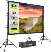 OTREST 100” Projector Screen with Stand, Wrinkle Free Polyester 16:9 4K HD Rear