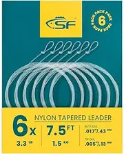 SF Pre-Tied Loop Fly Fishing Tapered Leader Nylon(6 Packs) 7.5FT 9FT 12FT 0X 1X 2X 3X 4X 5X 6X 7X