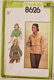 8626 Simplicity Sewing Pattern Misses 12 Pullover Tie Neck Tunic Top Shirt Uncut