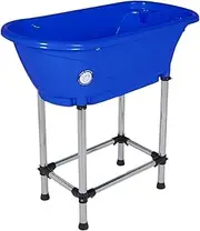 Dog Bathtub Blue Portable Pet Bath Tub, Heavy Duty Plastic Basin with Stainless Steel Legs, 360 Degree Access & Adjustable Leveler