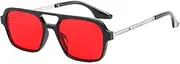 [BAWUYI] Retro 70s Square Aviator Sunglasses for Women Men Trendy Vintage Flat Narrow Tinted Glasses UV400