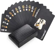 Joyoldelf Cool Black Playing Cards, Waterproof Black-Gold Foil Poker Cards